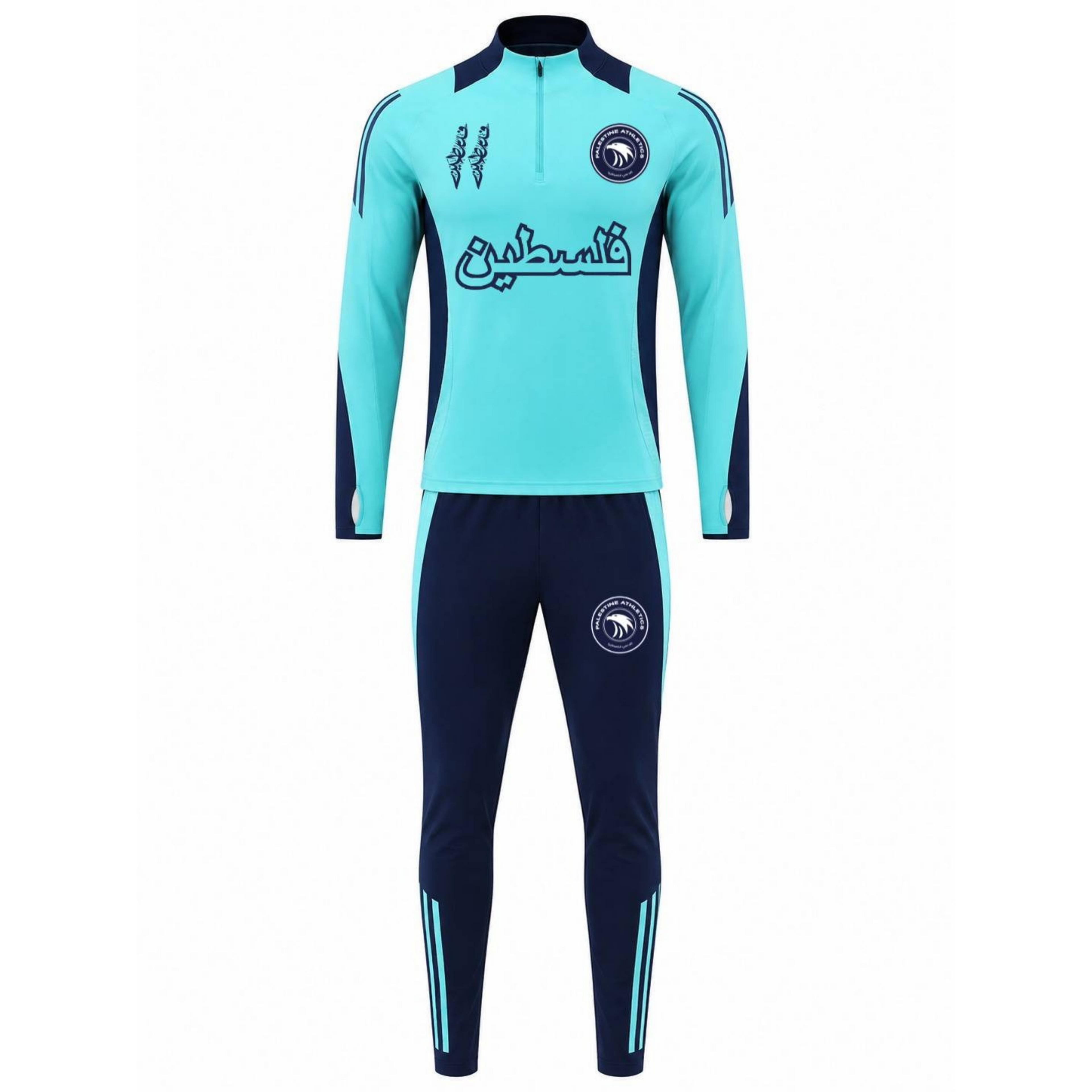 Palestine Athletics® - Aqua Navy Tracksuit *ARABIC EDITION*